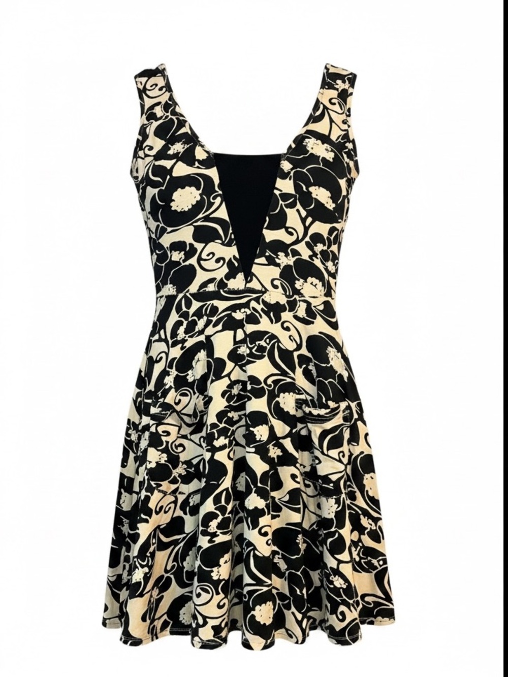 Effie's Heart Fit & Flare V-Neck Floral Retro Print Whimsical Boho Jersey Dess S
